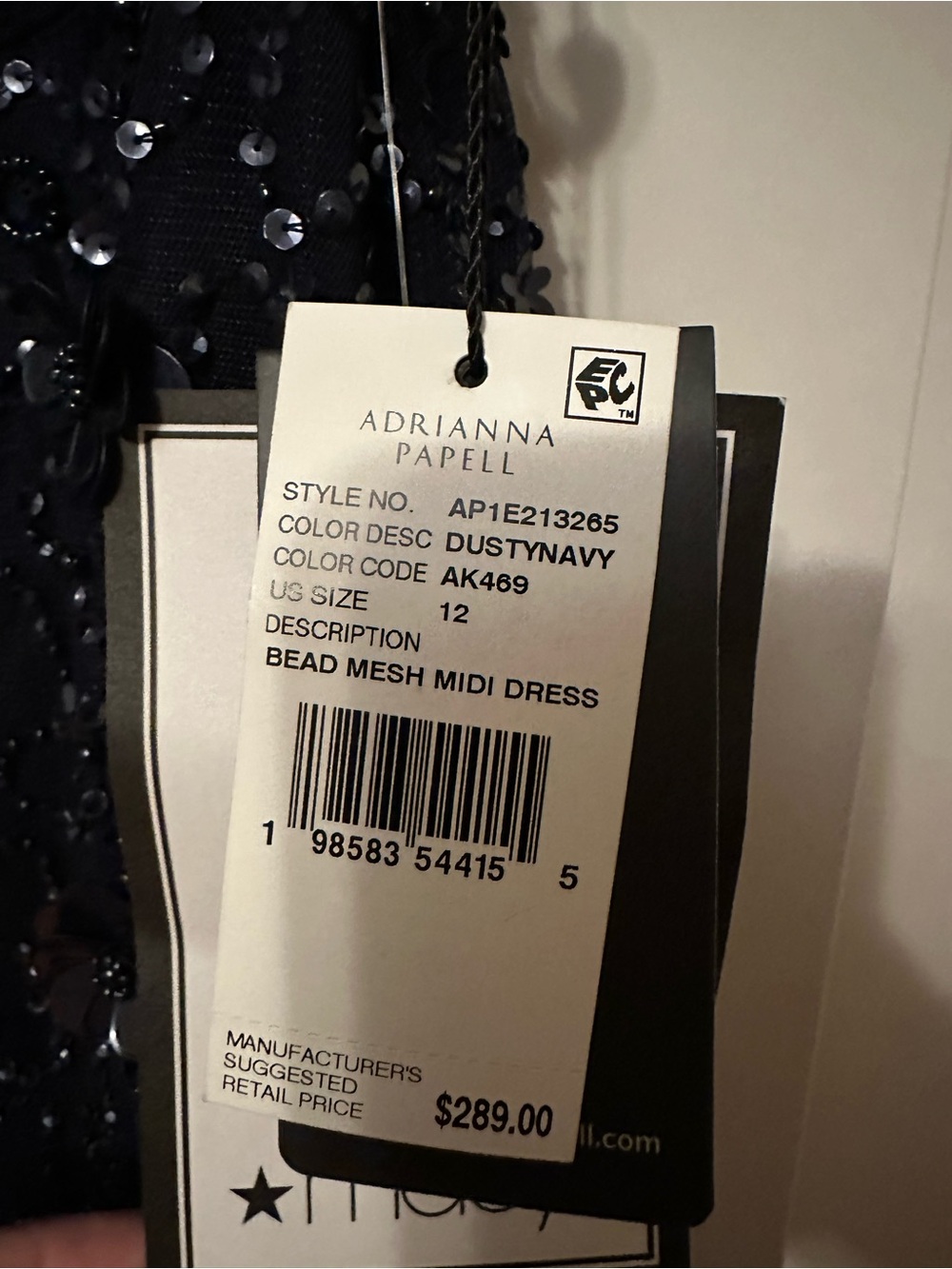 Adrianna Papell Navy Beaded Mesh Midi Dress